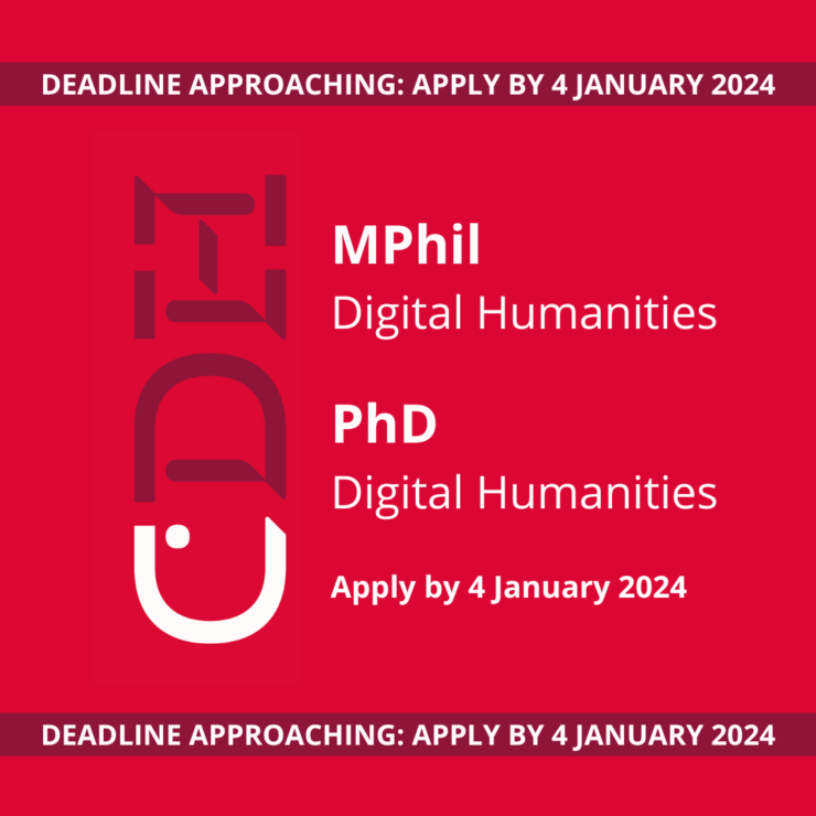 Closing soon: MPhil and PhD in Digital Humanities applications due 4 January 2024